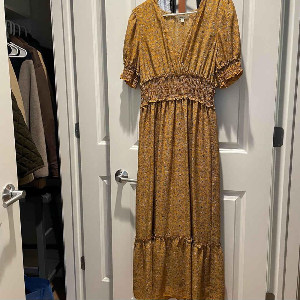 Max Studio Mustard Floral Midi Dress